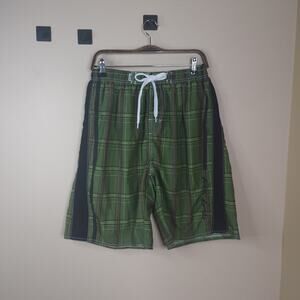 Basix Pull-on Swim Body Surf Trunks in Green Plaid Size XL